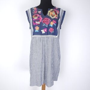 Savanna Jane Women’s Boho Floral Stripes Summer Shift Mini Dress Size M